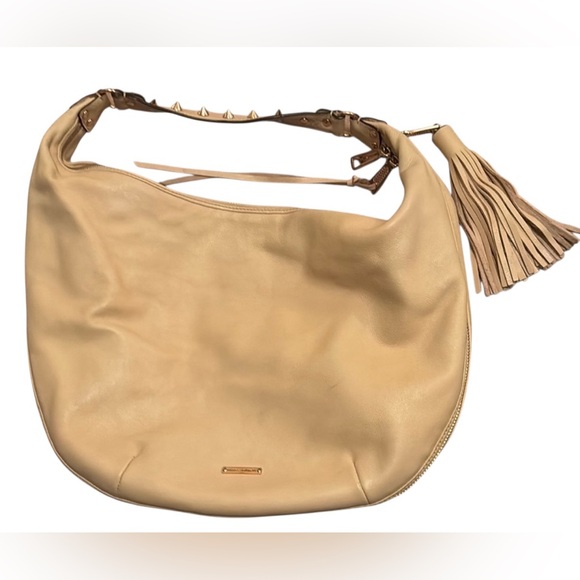 Rebecca Minkoff Bailey Hobo Bag cream Leather studded handle Large Handbag - Picture 1 of 6